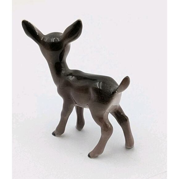 Vintage Japan Ceramic Fawn Deer Figurine Mini Glazed Brown Lefton Style 1950s - Picture 3 of 6